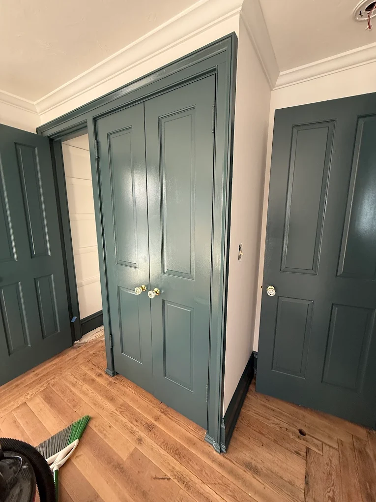 Interior door painting - deep green finish