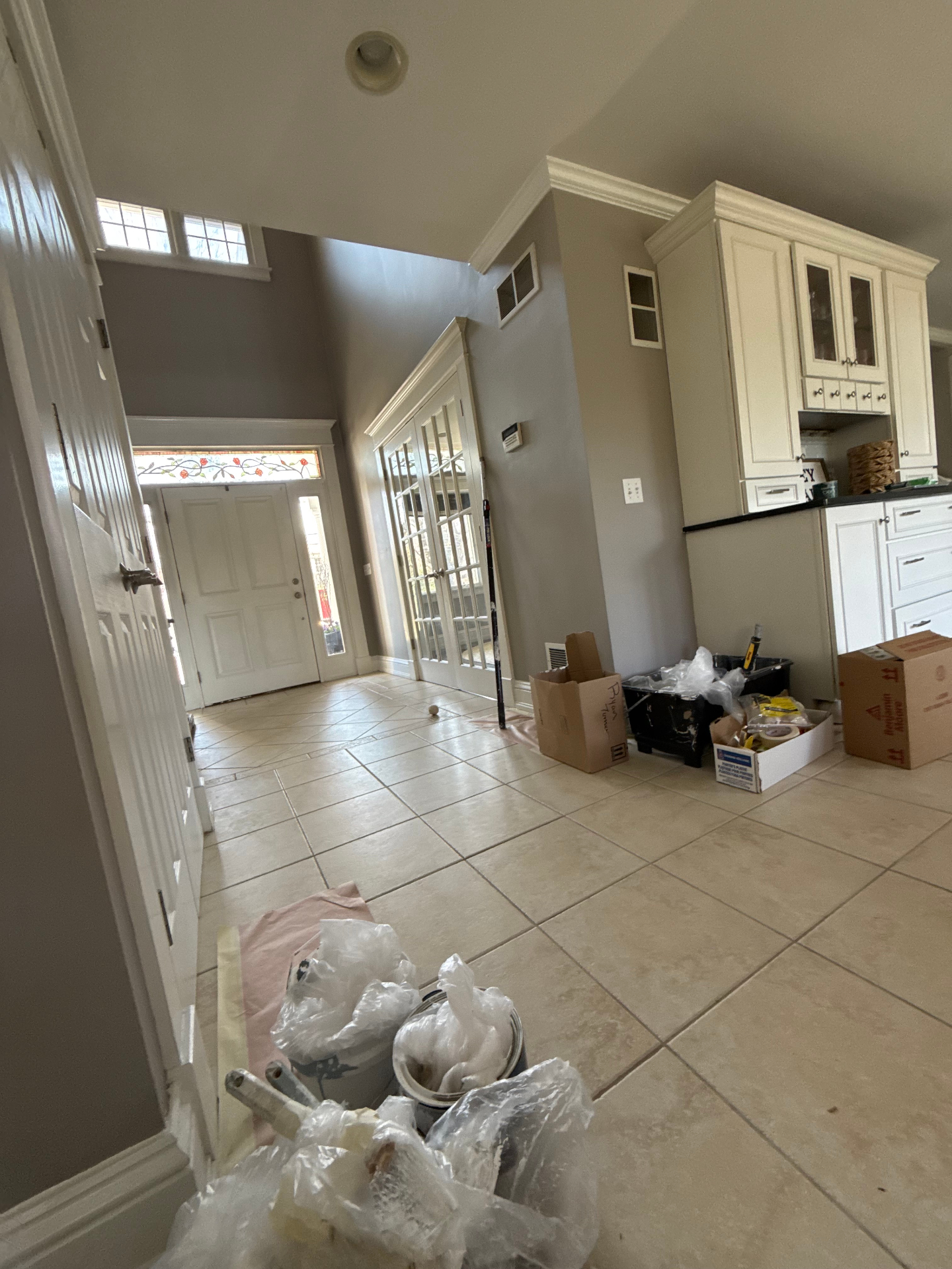 Interior foyer repaint project in progress